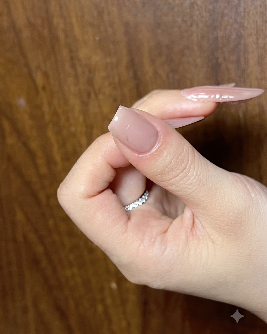 A nail artist using a fine brush and black gel to outline the outer edges of a bow on a nail.