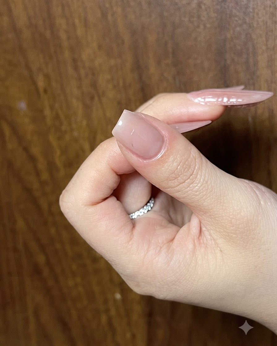 A close-up of a nail showing inner line detailing on a butterfly bow drawn with black gel.