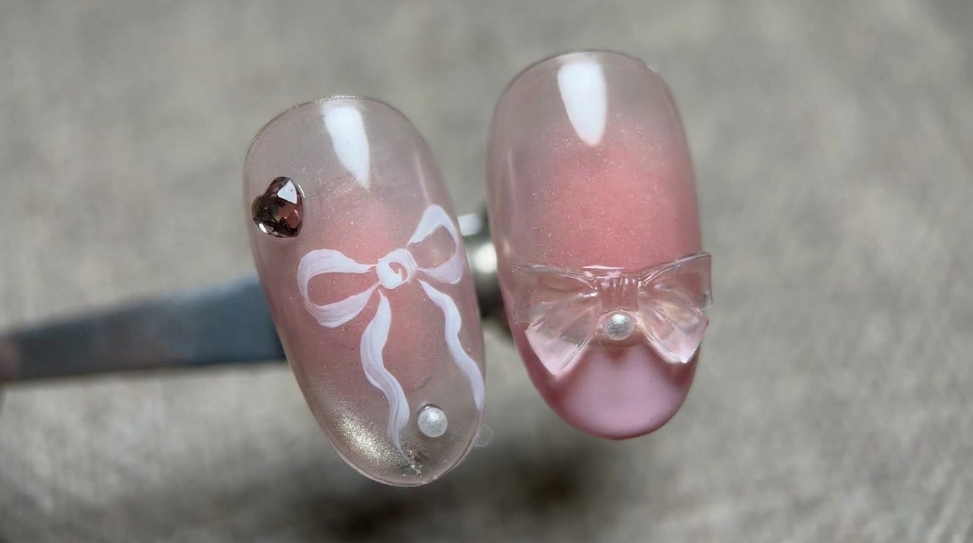 Clear Bow and Ribbon Gel Nail Art — Step-by-Step Tutorial