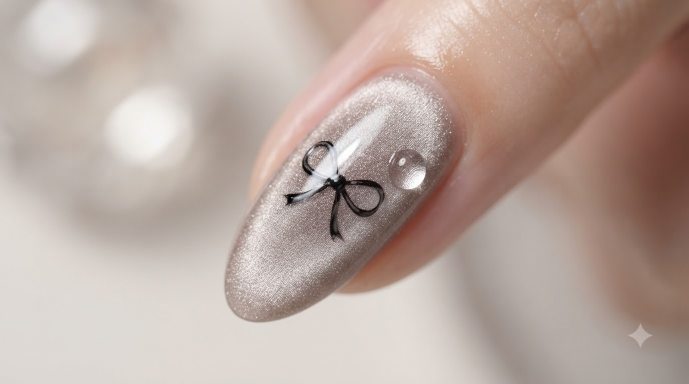 Cat-Eye Gel Bow Nail Art — Fairy-Like 3D Ribbon Tutorial