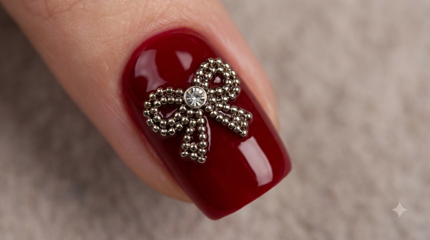 Rhinestone Bowknot Nail Art — Festive New Year Design