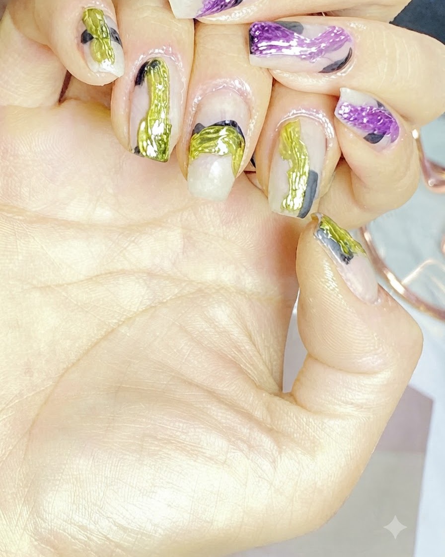 Nails curing under a professional UV and LED lamp.