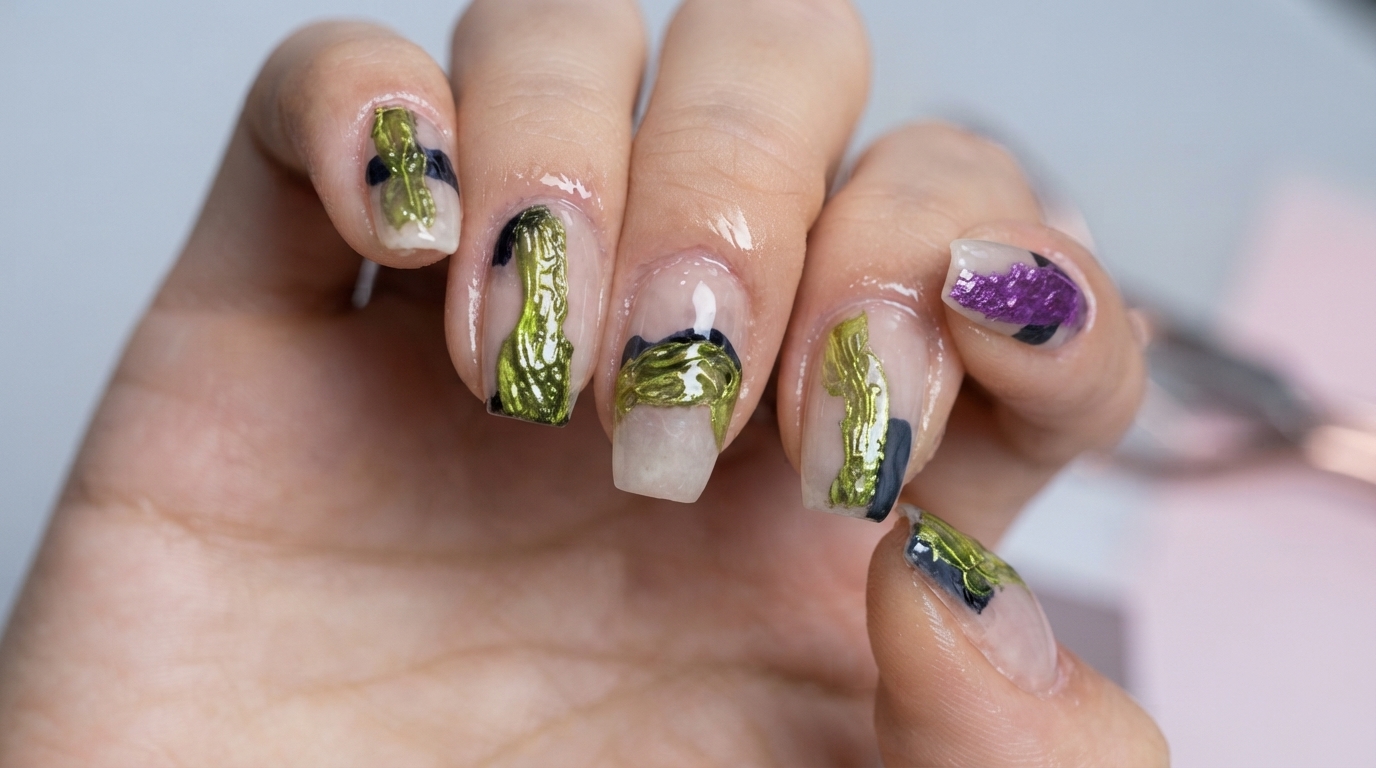 Neon Green and Purple Abstract Contrast Nail Art — Step-by-Step Tutorial