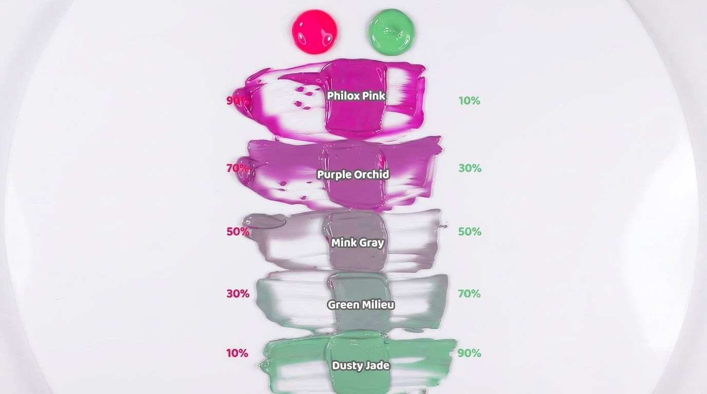 Neon Pink and Sage Green Color Mixing Gradient — Custom Gel Polish Tutorial