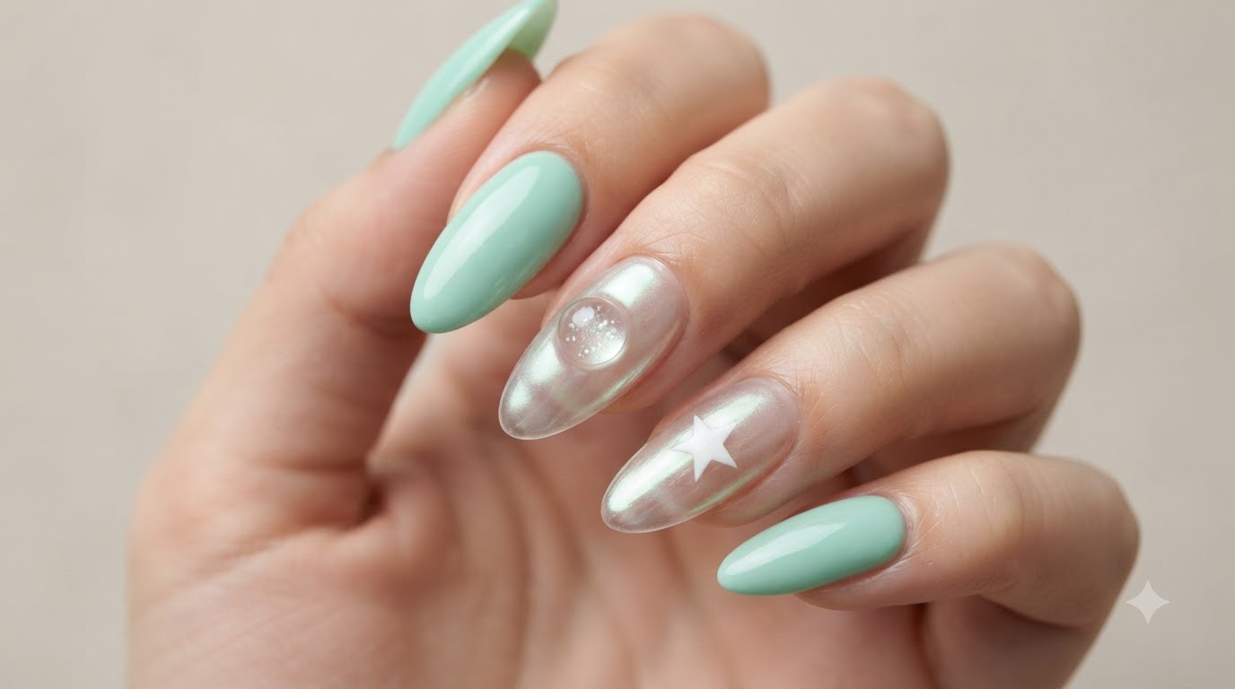Mint Green and Translucent Chrome Aurora Nails — Step-by-Step Tutorial