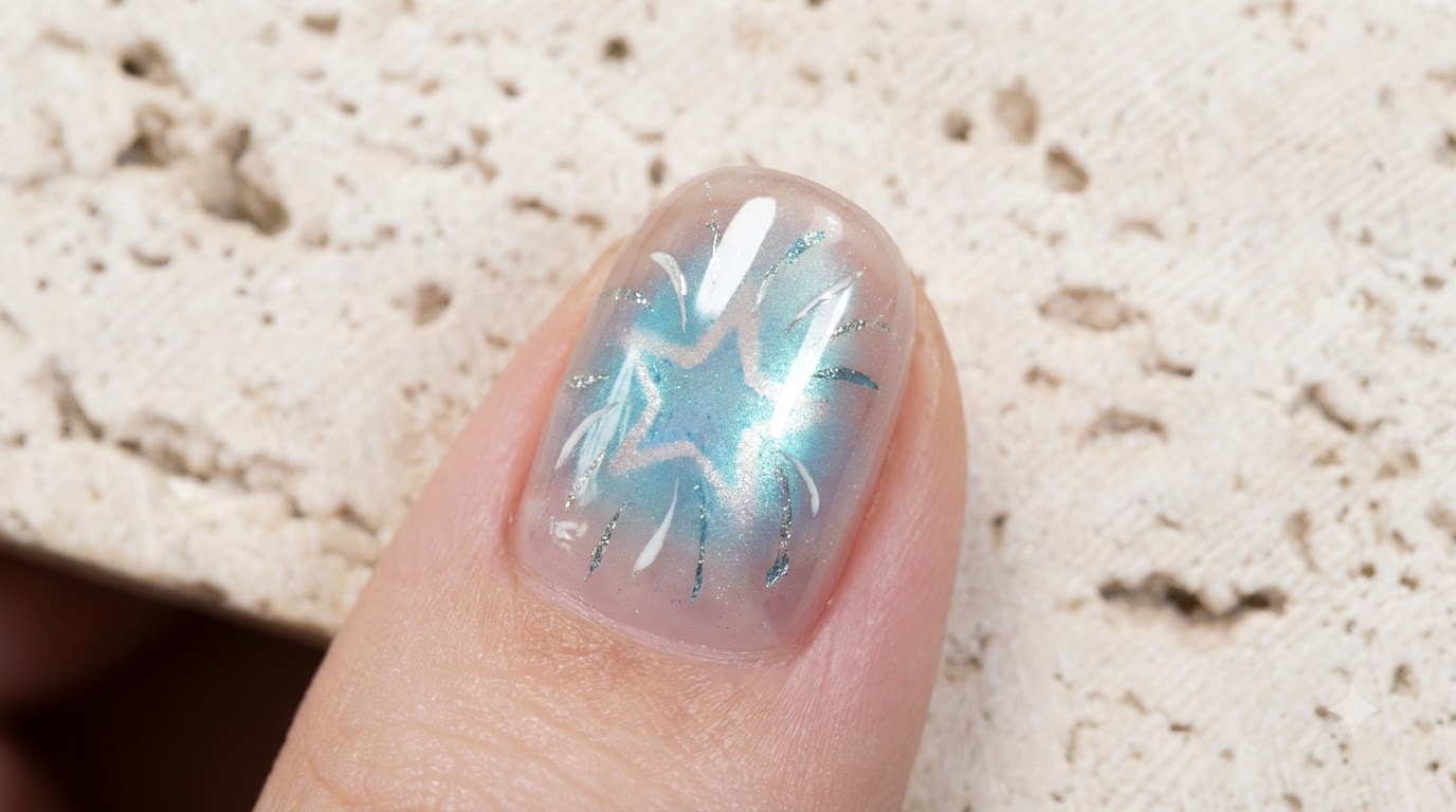 Ice Transparent Mint Sea Salt Hollow Star Cat Eye Nail Art Tutorial