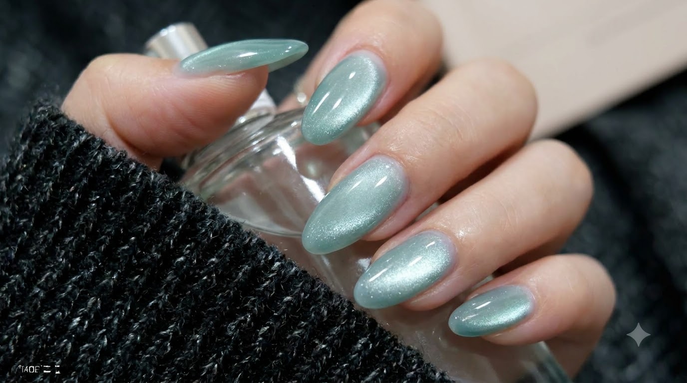 Glass Bead Cat Eye Green Nails — Summer-to-Winter Trend Tutorial