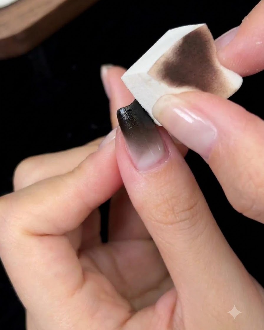 A sponge tool softly dabbing the second black layer to blend and smooth the gradient.