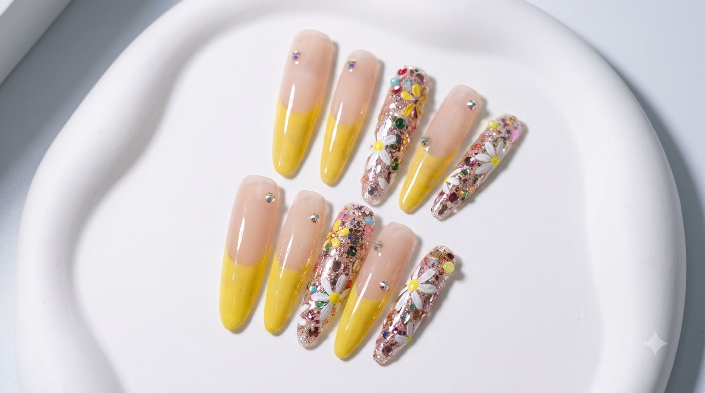 Spring Daisy & Yellow French Tip Gel Nails — Step-by-Step Tutorial