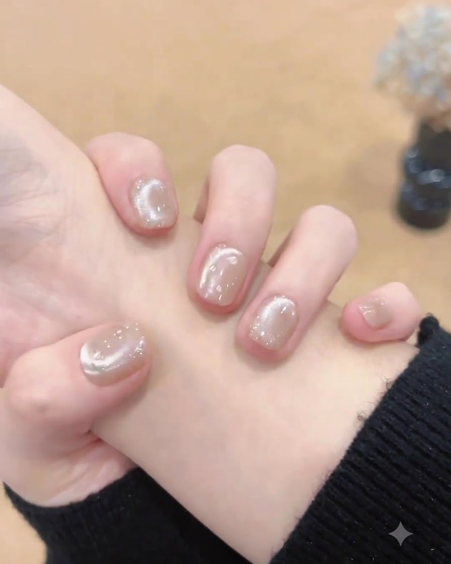 A hand flexing to reveal clean cuticles and a polished short nail length.