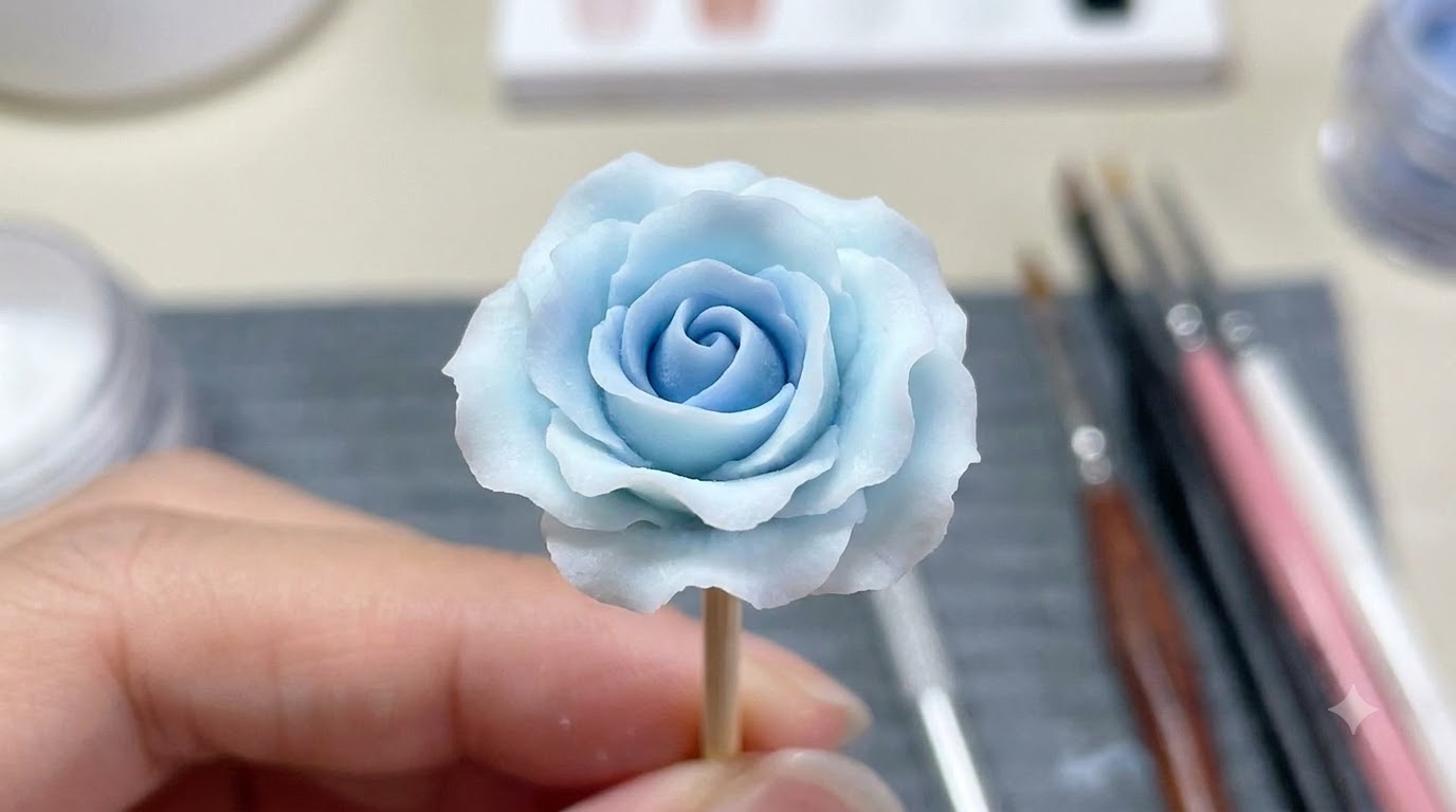 3D Sculpted Gradient Blue Rose Nail Art — Step-by-Step Tutorial
