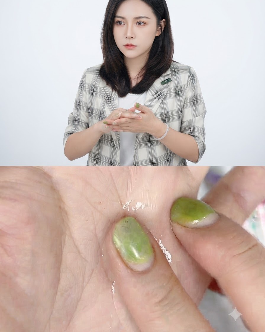 A hand wetted with cleaning water holding and flattening a small ball of pink sculpting gel.