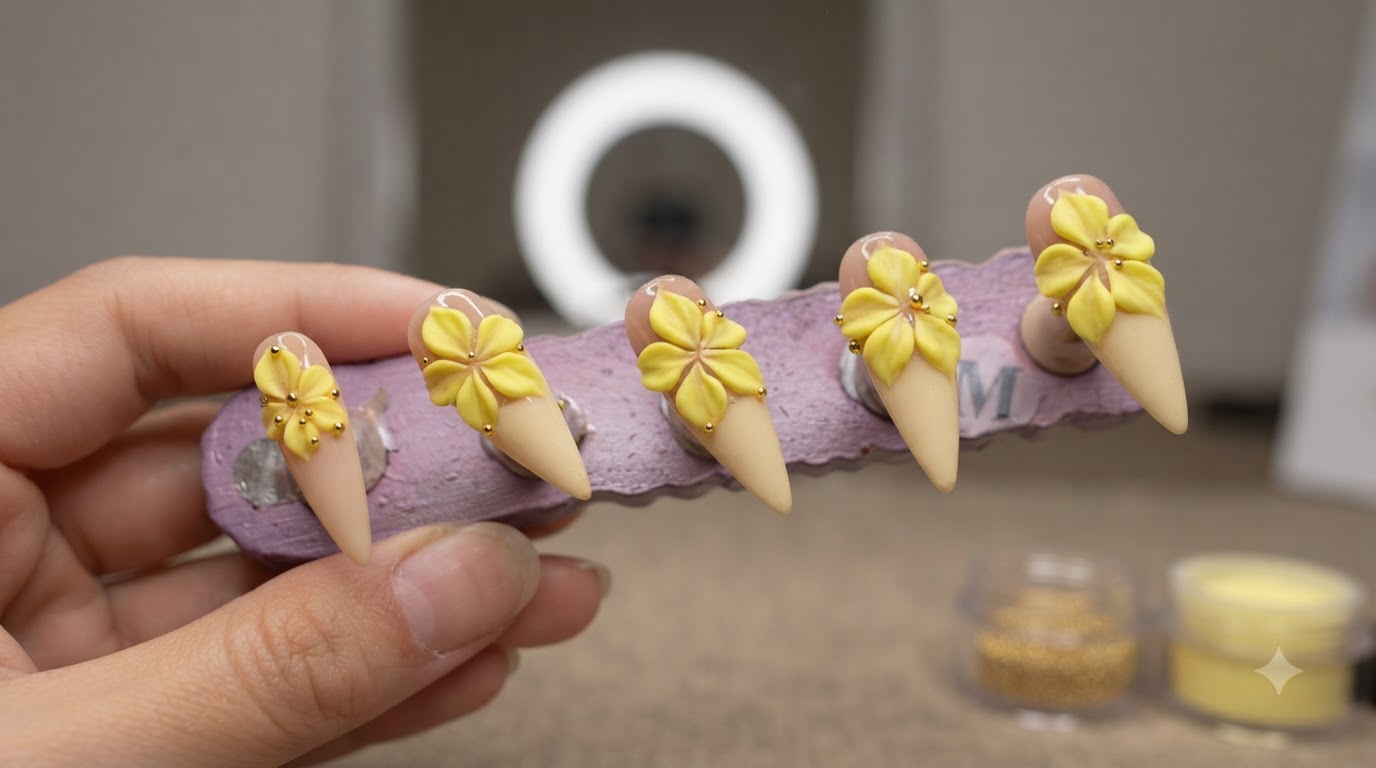 Yellow Flower 3D Gel Nail Art — Beginner Step-by-Step Tutorial