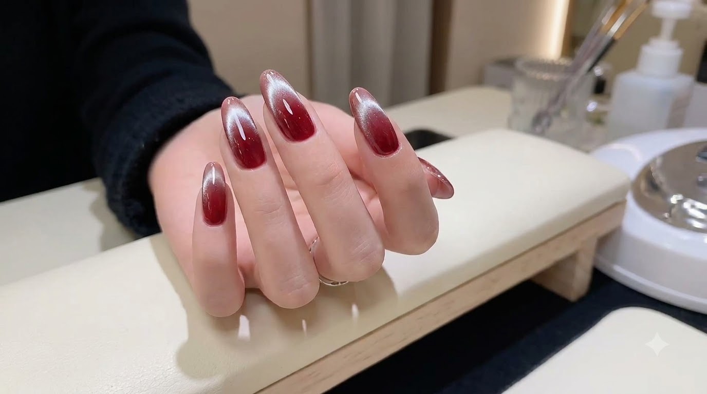Red Gradient French Cat Eye Nails — New Year Step-by-Step Tutorial