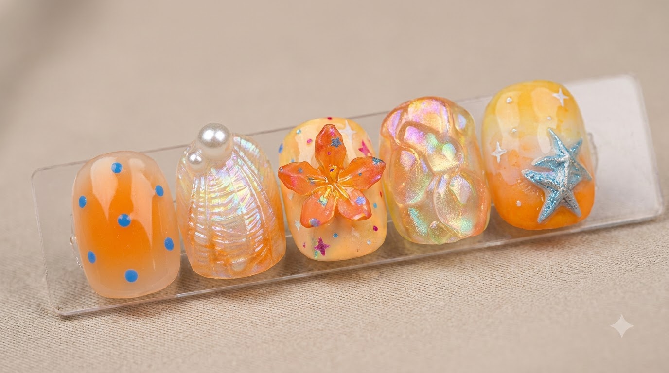 Summer Ocean and 3D Lily Floral Nail Art — Step-by-Step Tutorial