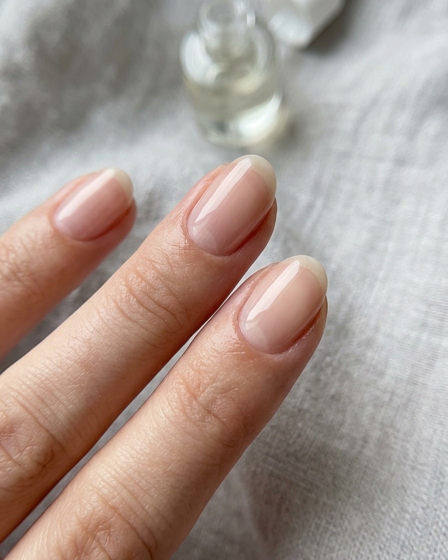 An electric file handpiece refining the cuticle area and nail surface on a prepped hand.