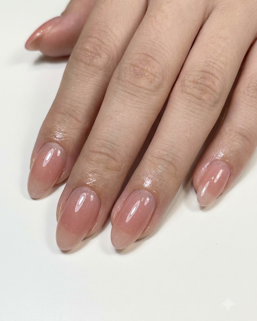 A fine liner brush cleaning and smoothing the color gel application near the cuticle area.