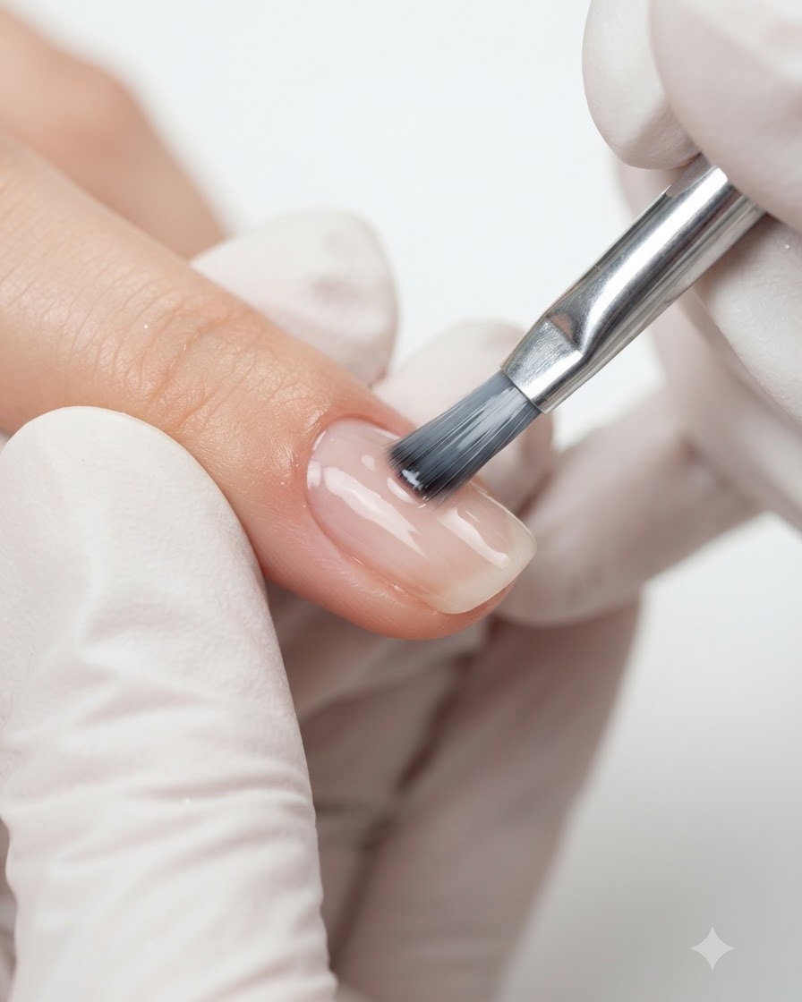 Fingernails curing under a UV and LED lamp with bright purple illumination.