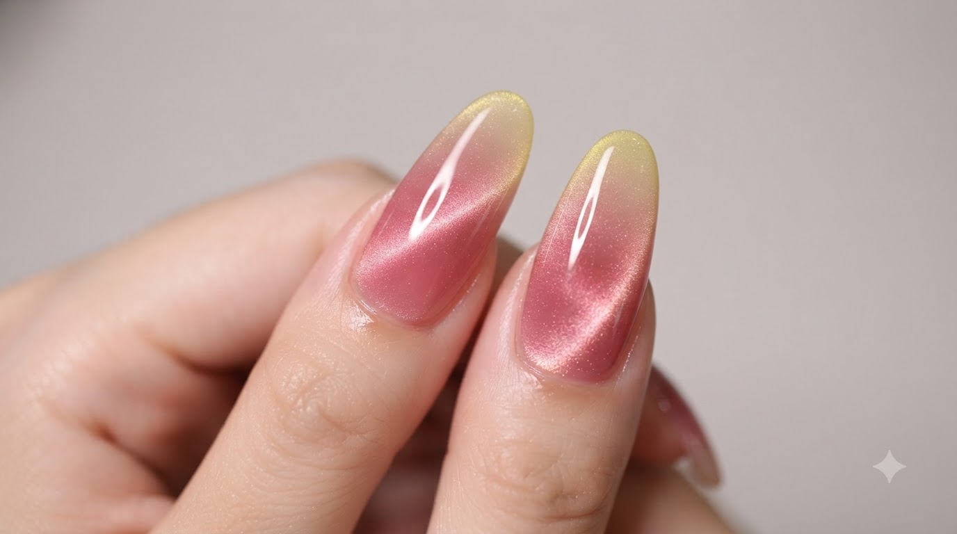 Mango Pomelo Sago Gradient Cat Eye Nails — Translucent Dewy Nail Art Tutorial