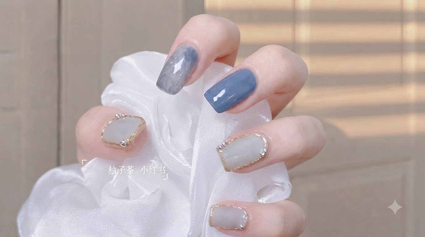Romantic Blue-Purple Ocean Wave Smudge Nails — Step-by-Step Tutorial