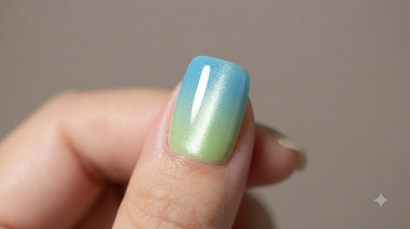 Summer Blue and Green Gradient Magnetic Cat Eye Gel Nails — Step-by-Step Tutorial
