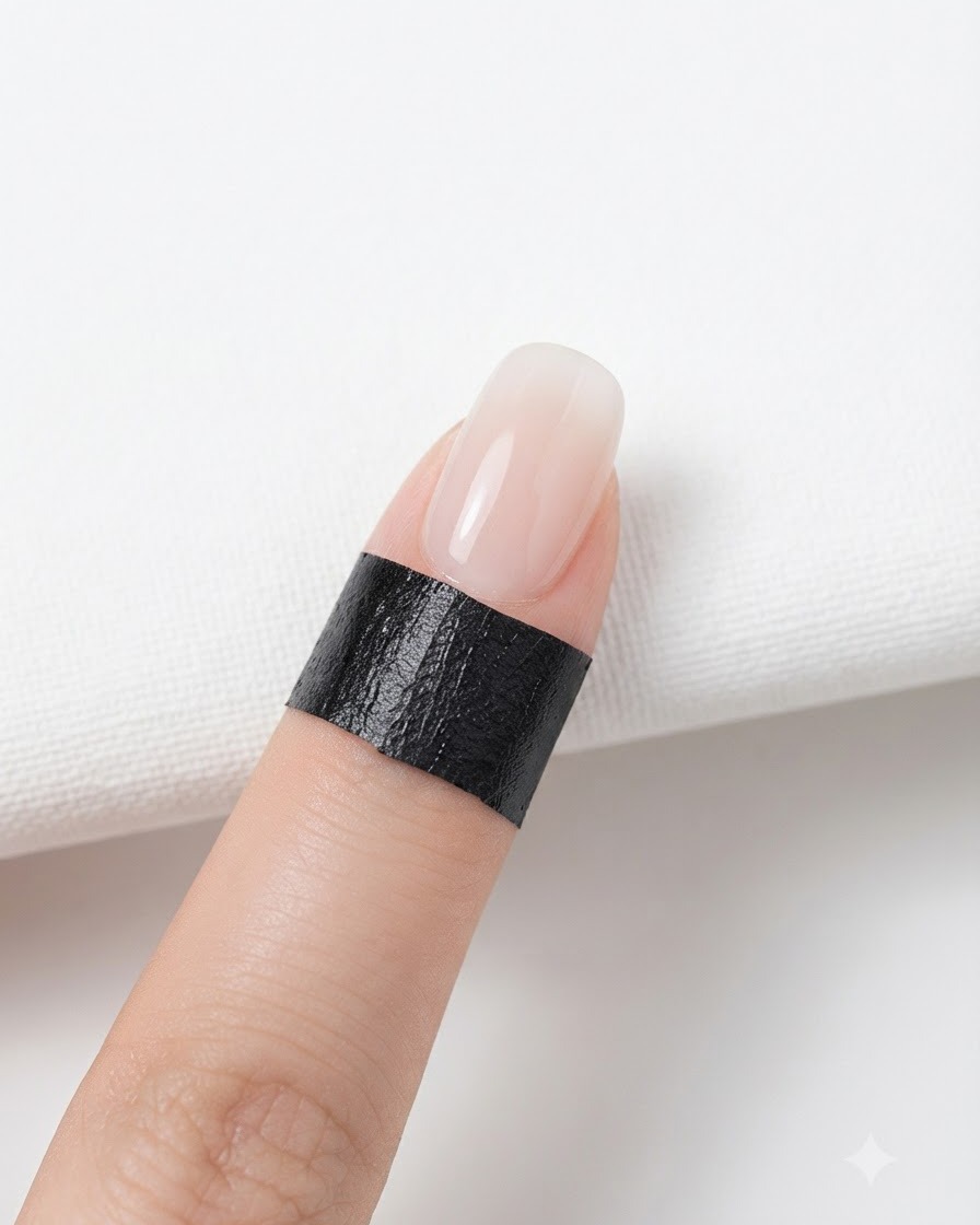 A cleansing wipe gently smoothing the surface of a gradient-painted nail.