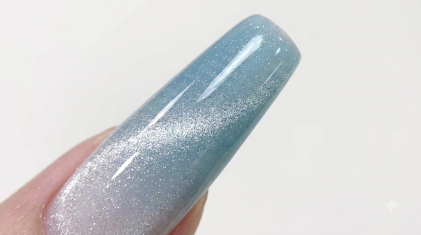 Ice Blue Gradient and Silver Cat Eye Nail Art — Step-by-Step Tutorial