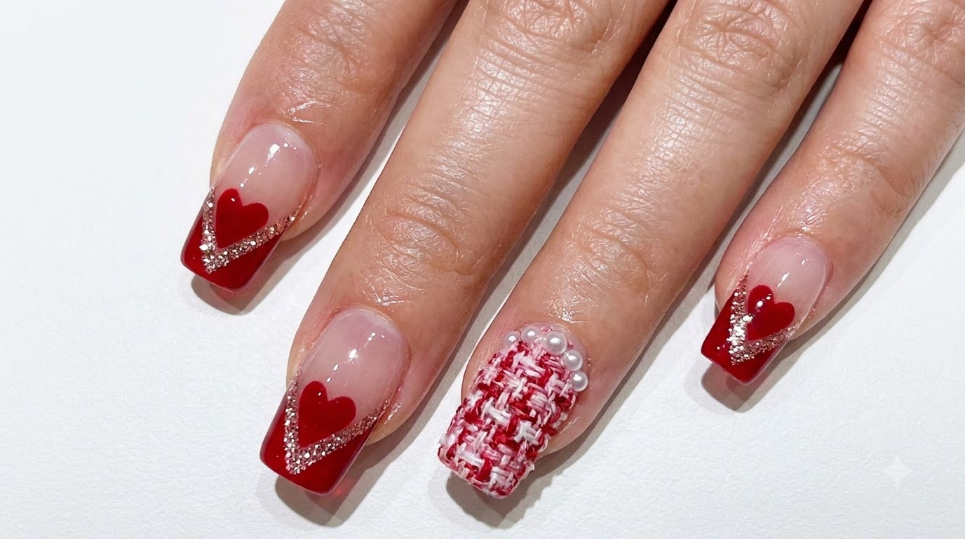 Platinum French V-Tip Heart Nails — Step-by-Step Tutorial