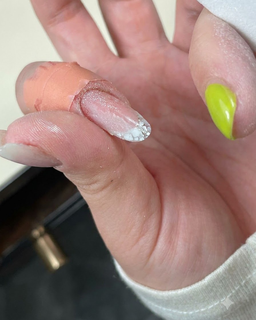 A nail buffer smoothing the surface of a finished nail.