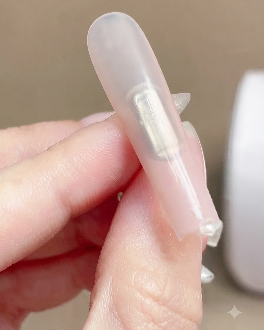 A close-up view of a nail surface showing a clean and uniform matte texture after wiping.