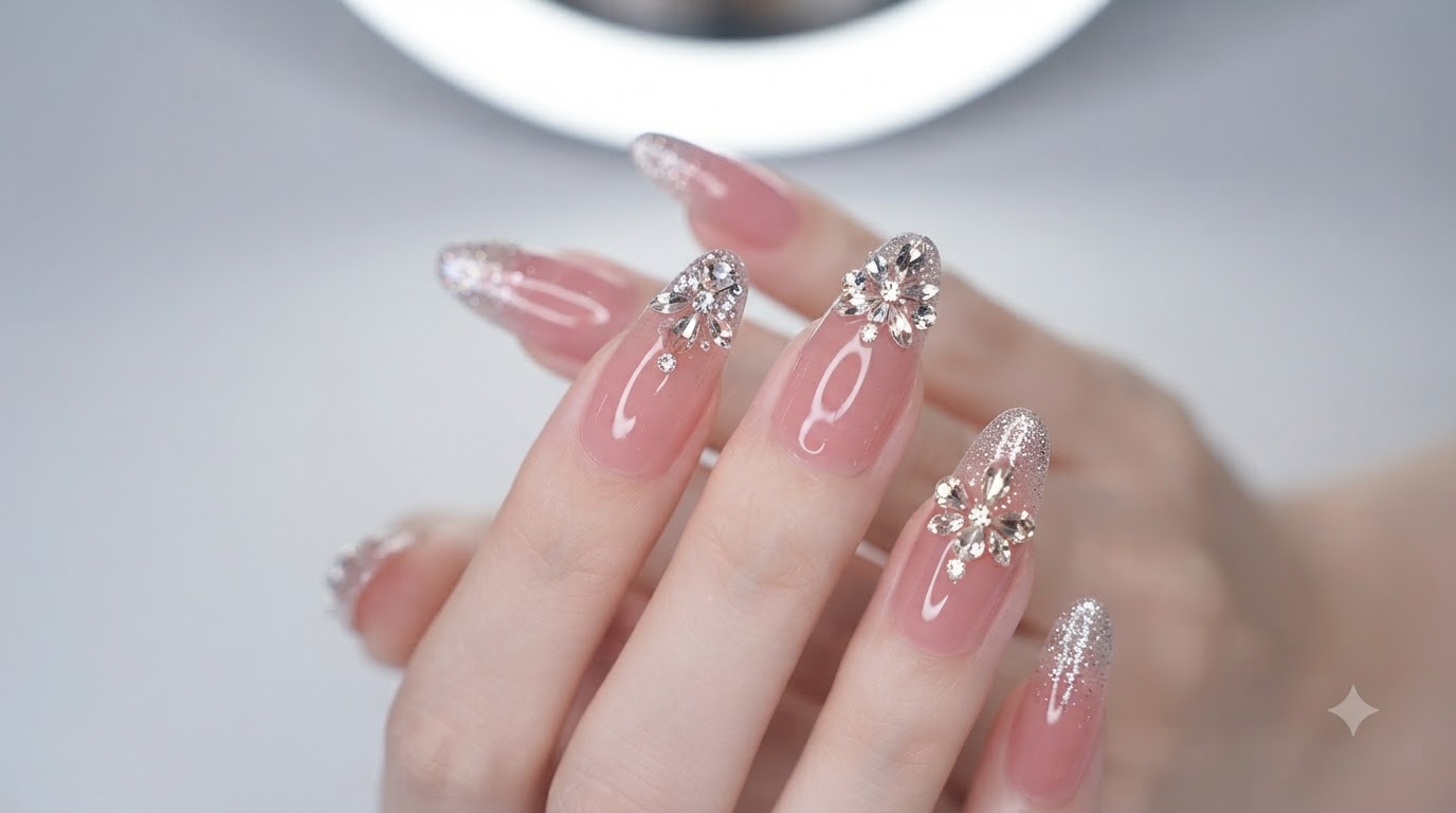 Sweet Pink Sparkly Press-On Nails with Crystal Embellishments — Step-by-Step Guide