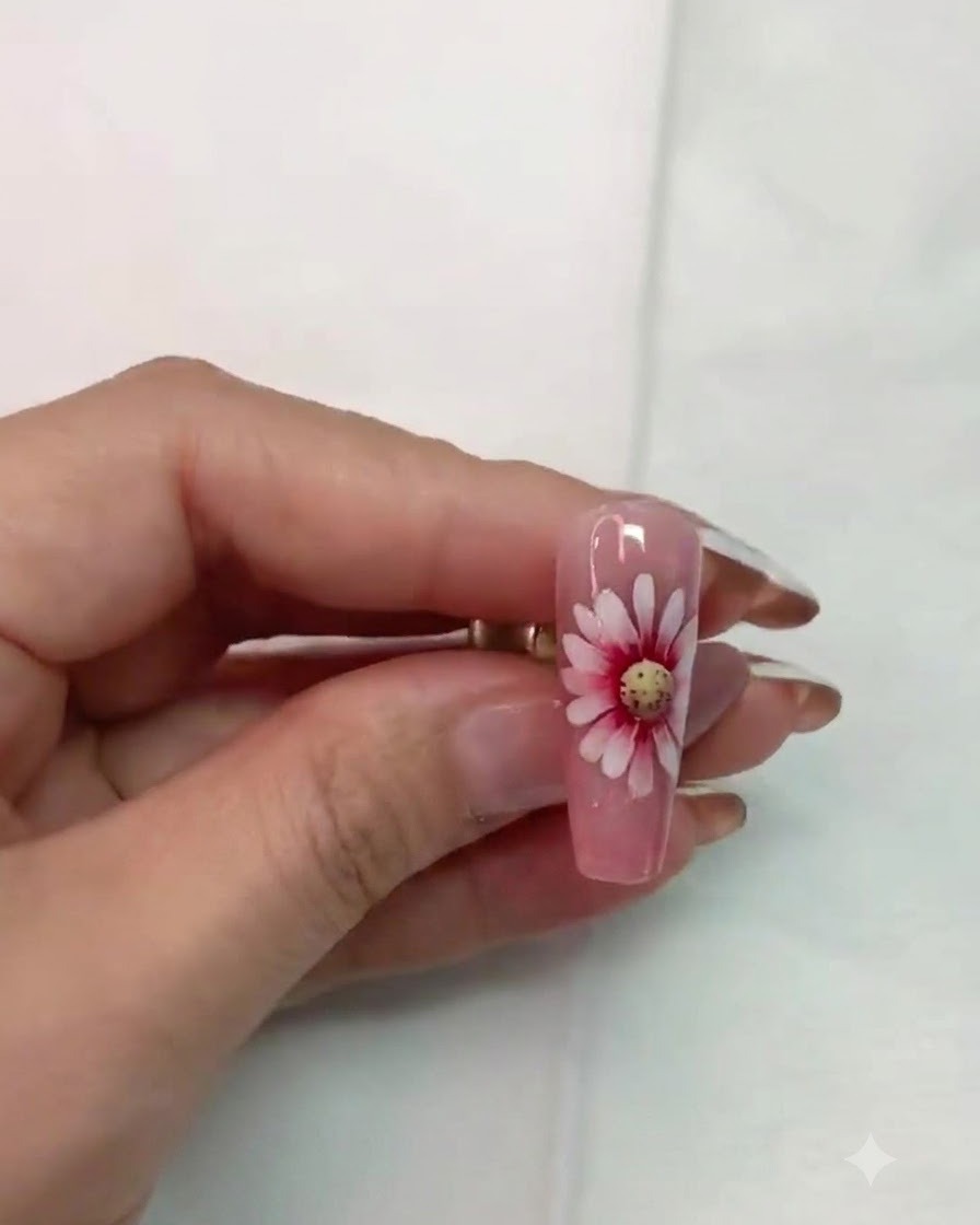Applying a subtle brownish gradient onto the yellow daisy center to create realistic depth.