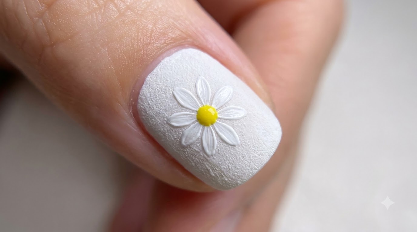 Textured White Daisy Nail Art — Beginner Step-by-Step Tutorial