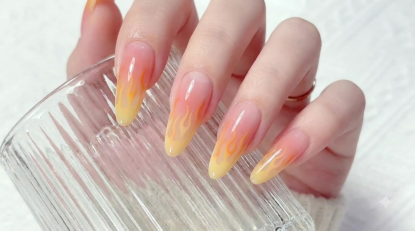 Sunset Glow Ombre and Flame Accent Nails — Step-by-Step Tutorial