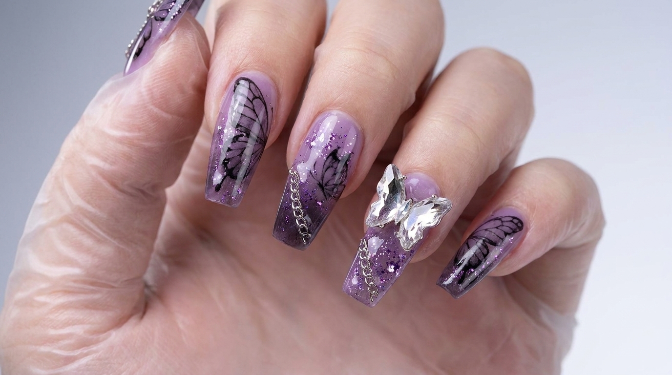 Purple Punk Butterfly Gel Nails — Step-by-Step Tutorial