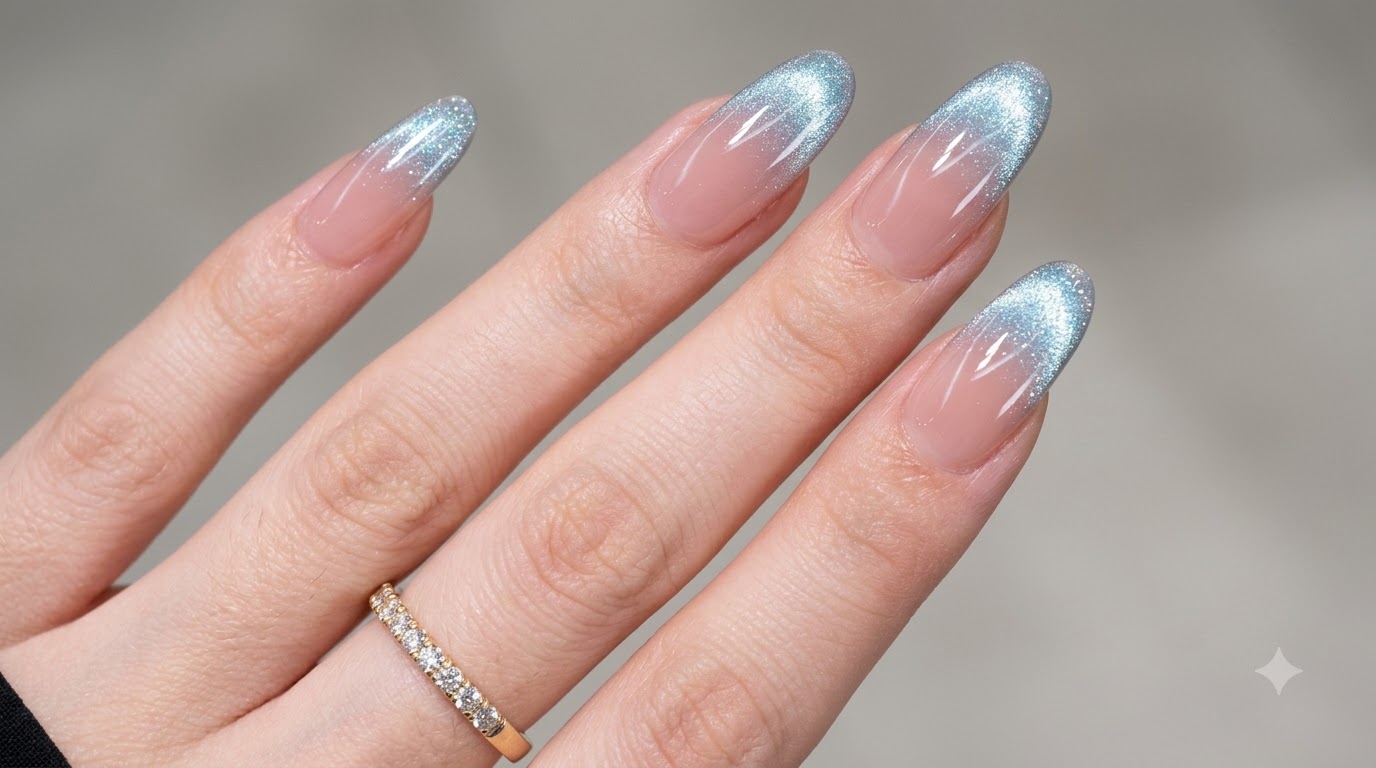 Icy Blue Gradient Cat Eye Nails — Step-by-Step Tutorial
