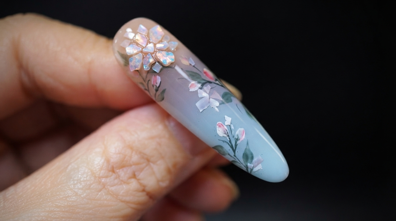Shell Floral Gradient Nail Art — Step-by-Step Tutorial