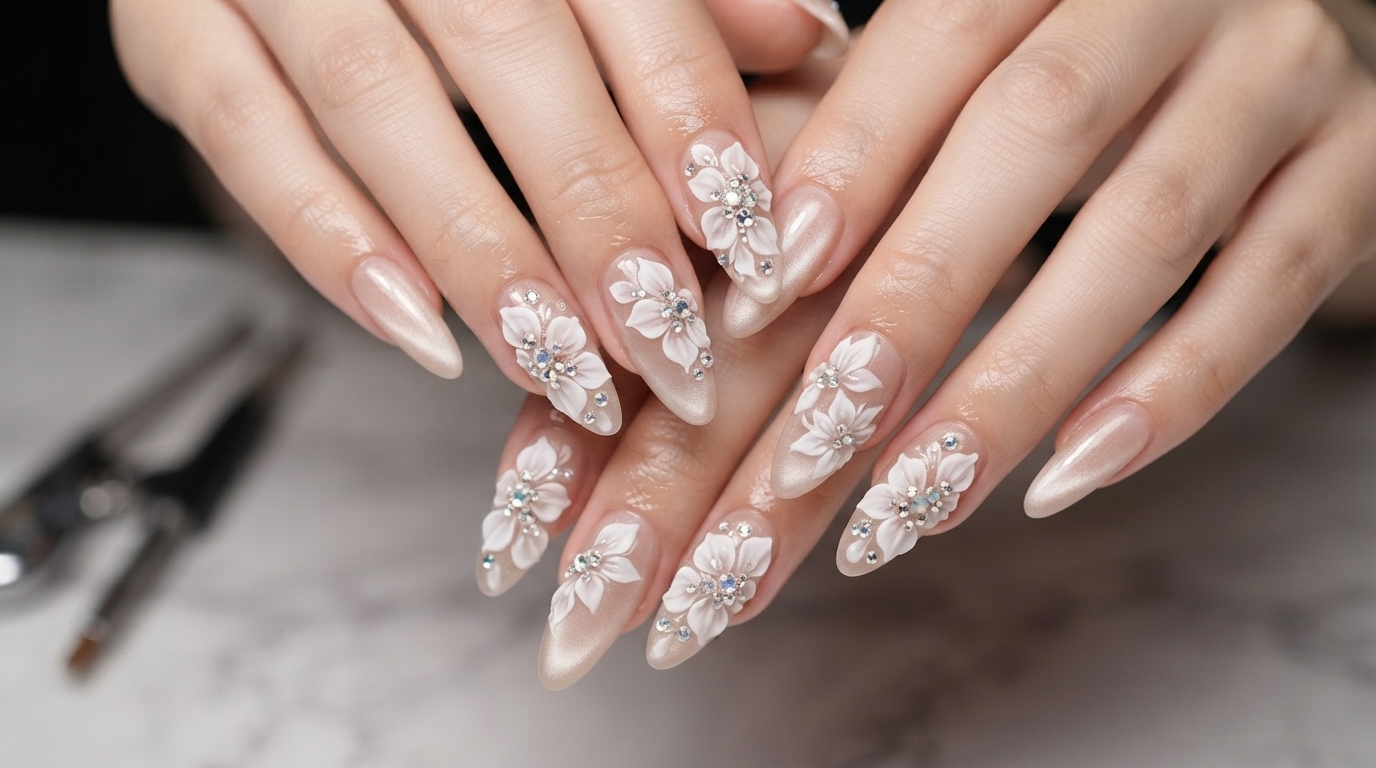 Celestial White Floral Cat Eye Nails — Elegant Step-by-Step Tutorial