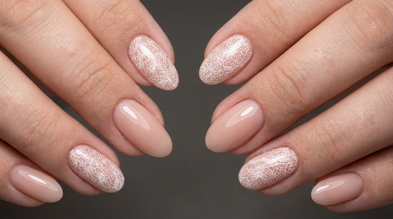 Nude and White Lace Stamped Gel Nail Art — Elegant Step-by-Step Tutorial