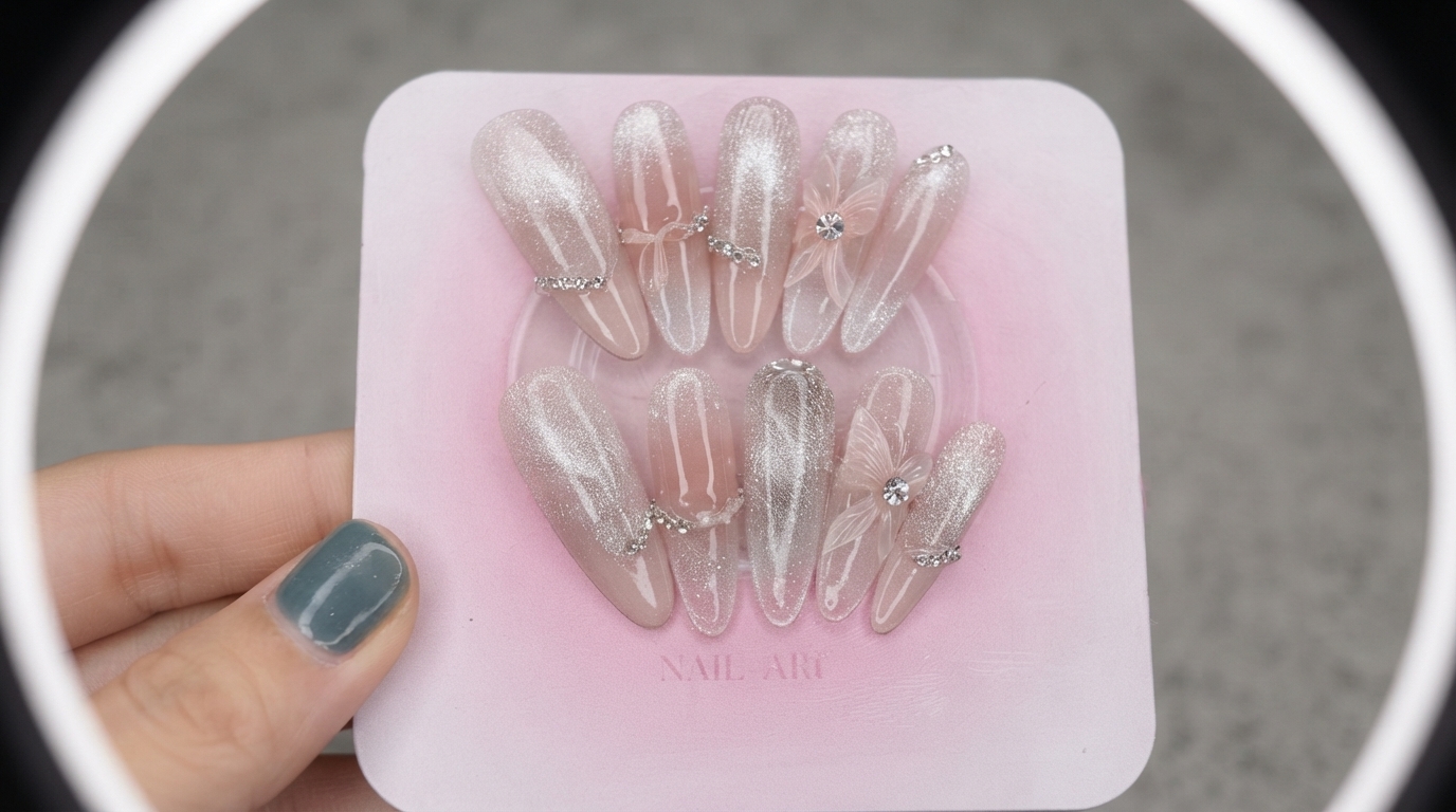 Nude Pink Gradient Magnetic Cat Eye Press-On Nails — Step-by-Step Tutorial