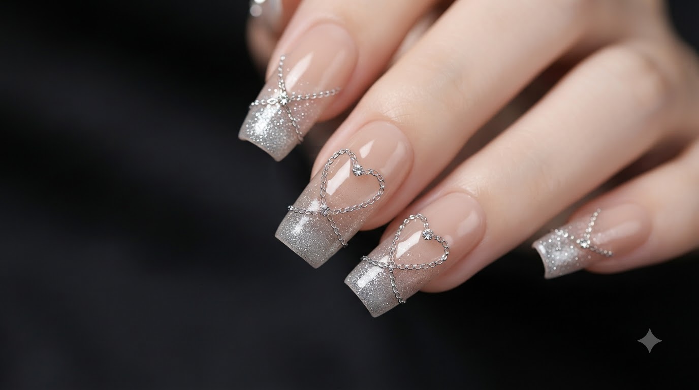 Fairy Style Rhinestone Chain Gradient Nails — Step-by-Step Tutorial