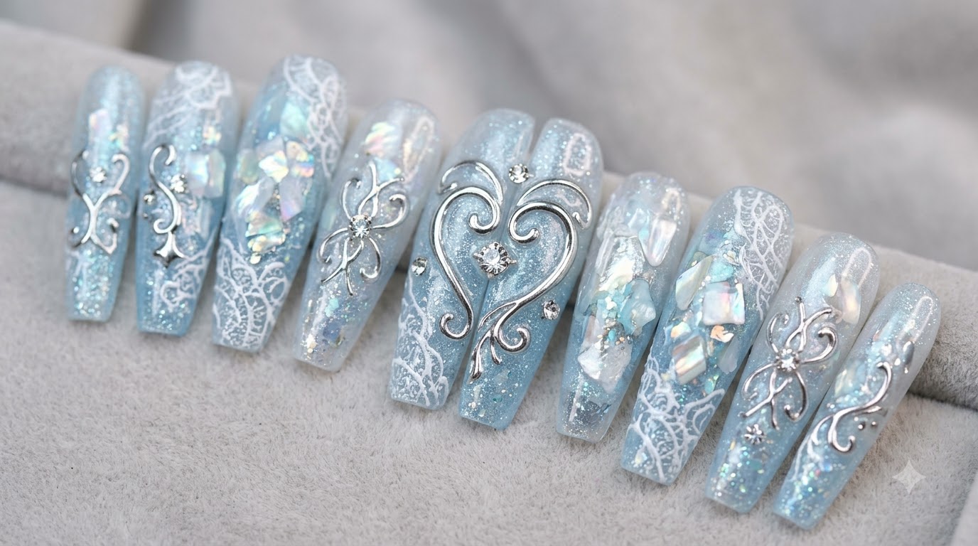 Icy Blue Chrome Heart Nails — Step-by-Step Press-On Tutorial