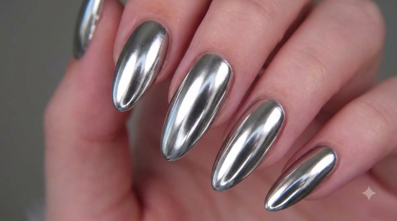 Silver Chrome Metallic Mirror Gel Nails — High-End Step-by-Step Tutorial