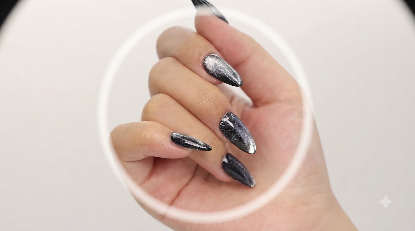 Silver Cat Eye Magnetic Gel Nails — Shimmering Step-by-Step Tutorial
