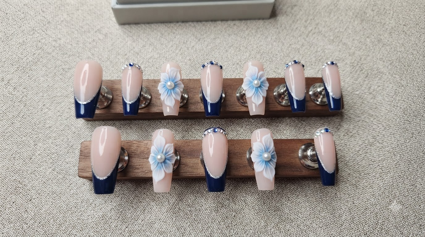 3D Floral French Tip Press-On Nails — Step-by-Step Tutorial