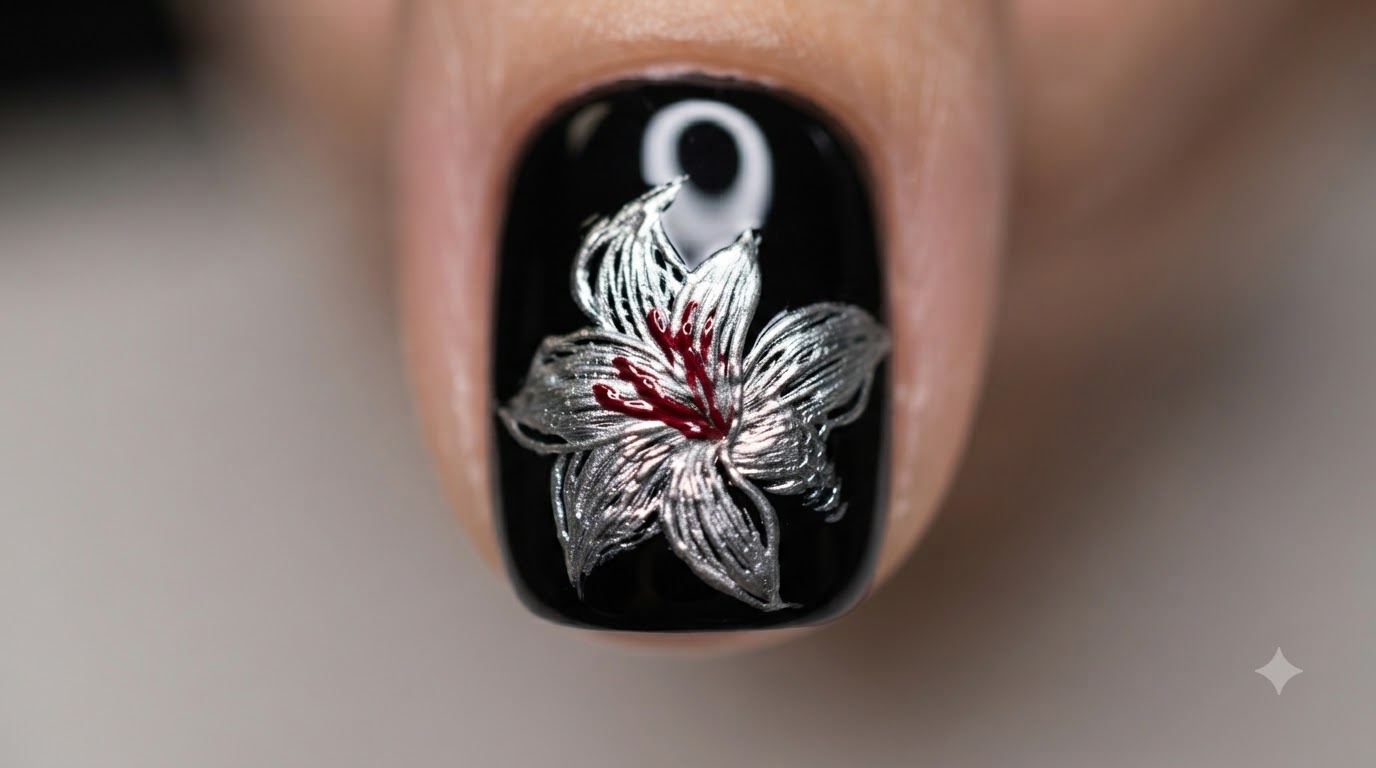 Metallic Lily Nail Art — Detailed Step-by-Step Tutorial