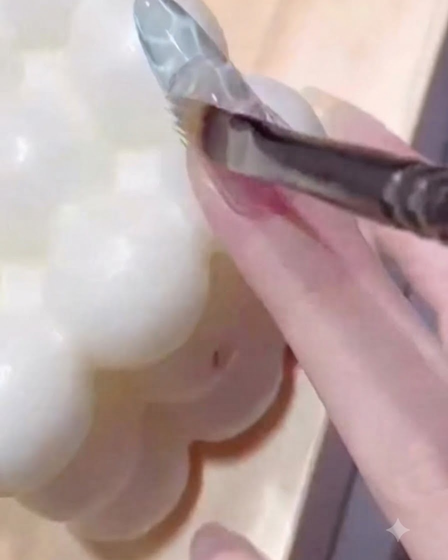 A nail brush blending blue translucent gel onto a textured nail to create a soft color transition.
