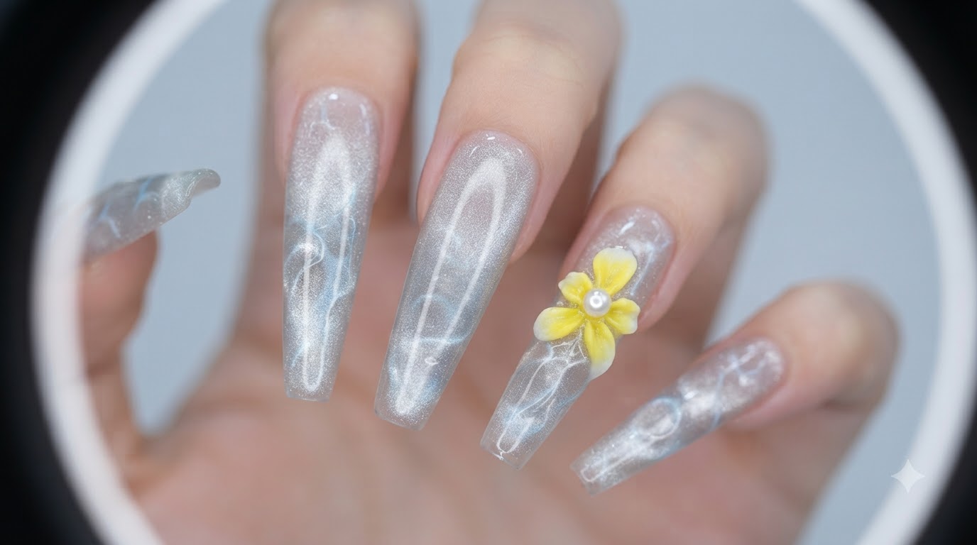 Water Ripple Gel Nails with Cat Eye Base — Step-by-Step Tutorial