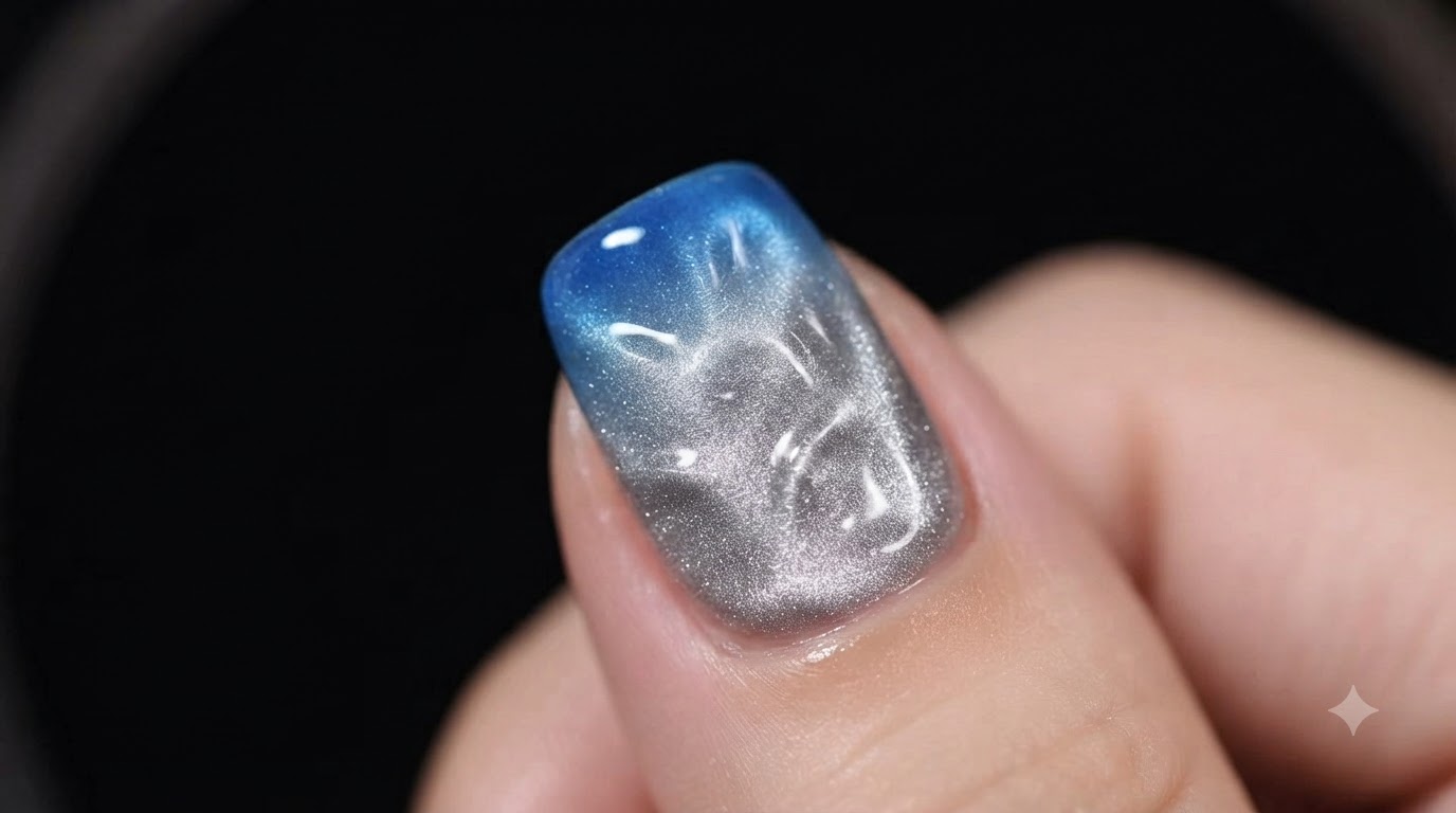 Silver Magnetic Cat-Eye and Blue Water Ripple Nails — Step-by-Step Tutorial