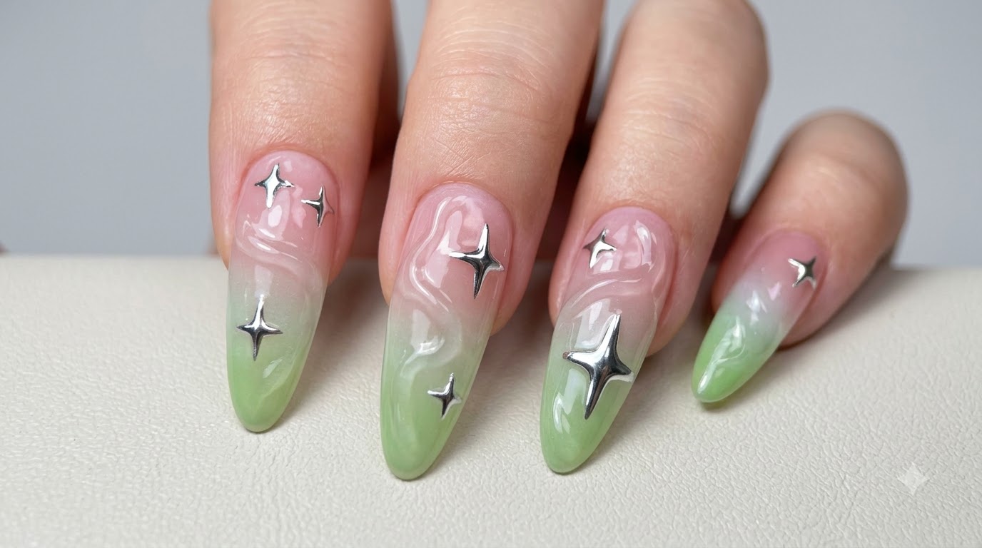 Summer Water Ripple Nail Art with Pink and Green Gradient — Step-by-Step Tutorial